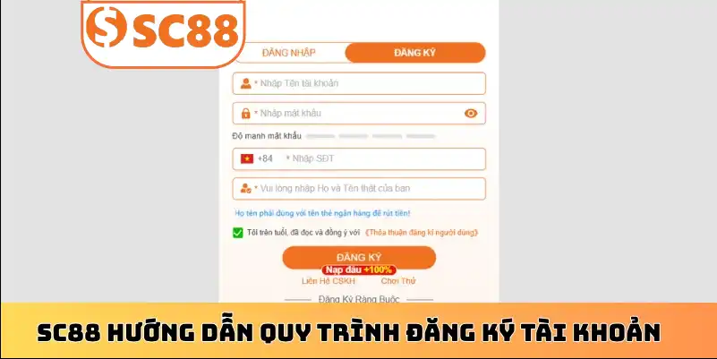 SC88 hướng dẫn quy trình đăng ký tài khoản